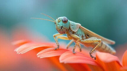 Fototapeta premium A vibrant grasshopper on a flower