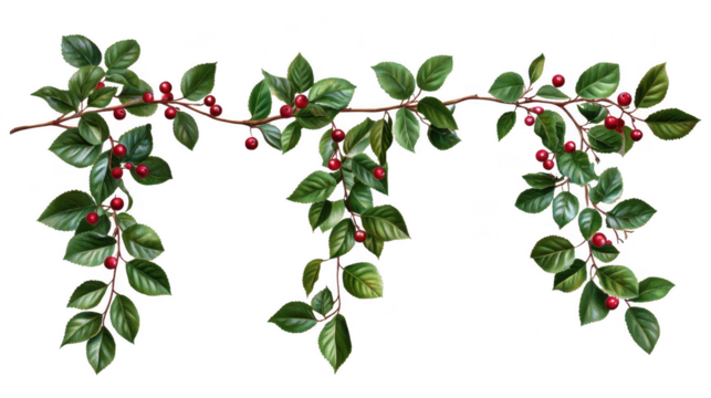 Elegant sprig of winterberry with vibrant red berries on black backdrop