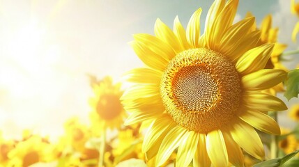 Obraz premium Vibrant Sunflowers in a Summer Field Bright Sunlight