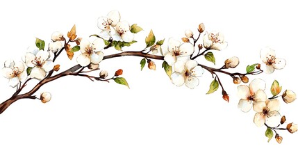 Floral watercolor painting of cherry blossom branch nature scene artistic design