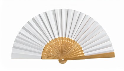 Exquisite white and gold handheld fan with ornate wooden handle, a touch of elegance