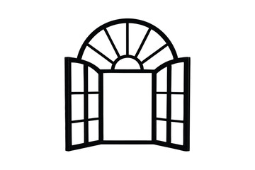 Open window silhouette vector, Black window frame, window black silhouette