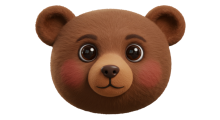 Adorable brown bear cub face, 3D render.