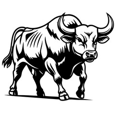 Black and White Bull Vector Illustration