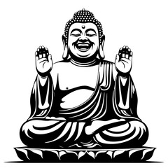 Laughing Buddha SVG Vector Outline Black and White Illustration