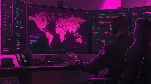 Global cyber security threat analysis on digital world map displays on screen concept of global business connection and futuristic technology