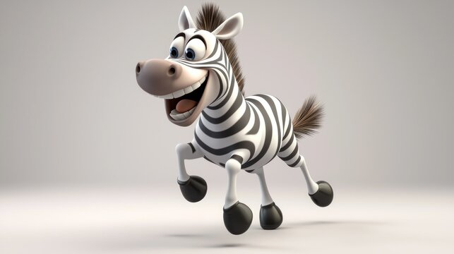 Cartoon zebra leaping in studio