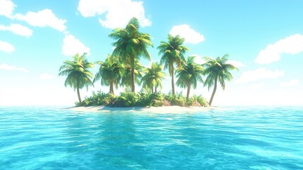 Fototapeta premium Tropical Island Paradise Palm Trees Ocean and Blue Sky