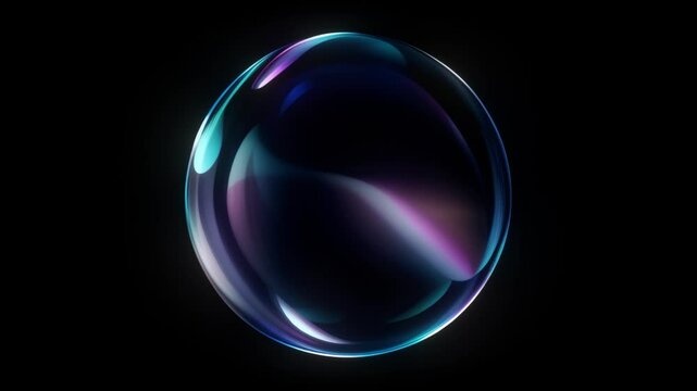 Transparent glass bubble with holographic effect on a dark background. Seamless loop, perfect for modern and futuristic designs, motion graphics, and video backgrounds. - Powered by Adobe