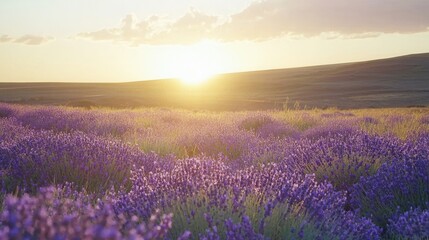 Fototapeta premium Serene Sunset over a Lavender Field