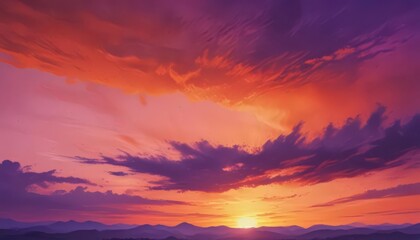 Fototapeta premium Fiery orange and deep purple watercolor sunset sky, abstract texture , gradient, evocative, atmosphere