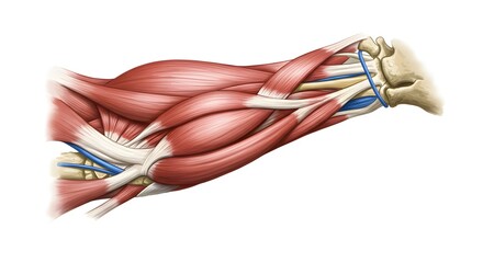 Detailed Anatomical Illustration of Human Forearm Muscles, Nerves and Tendons for Educational Purposes