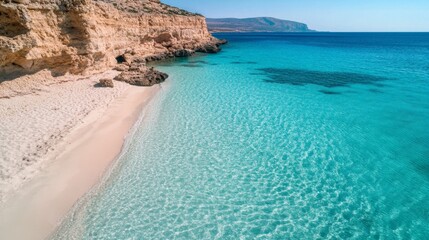 Stunning Turquoise Water Meets Sandy Beach and Cliffs A Perfect Summer Getaway Scene