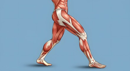 Detailed Anatomical Illustration of Human Muscles in a Leg During Stride Movement