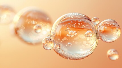 Fototapeta premium Bubbles of serum floating against orange background