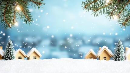 Winter Wonderland Snowy Houses and Festive Lights