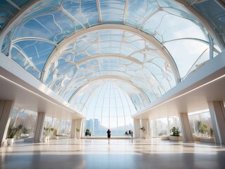 Intricate Hexagonal Glass Dome Illuminating the Atrium Interior