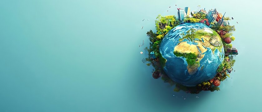 Global travel, green earth, cityscapes