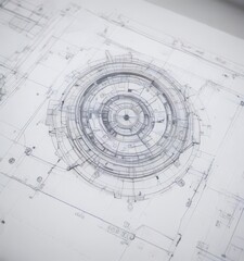 Technical drawing blueprint photo effect, white background, engineering, background
