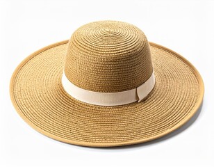 Classic straw hat with a crisp white band, perfect sun protection for summer days