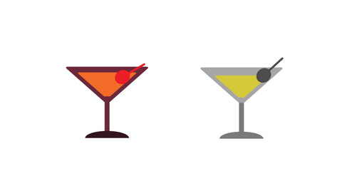 Martini glass vector icon illustration, cocktail drink with olive, bar menu and alcohol beverage design