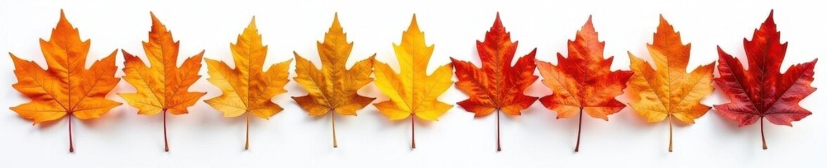 Group of oak leaves, various autumn hues, on white, fall, botanical, collection