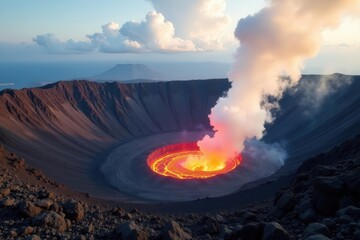Halemaumau Crater steaming, volcanic landscape , breathtaking, rocks