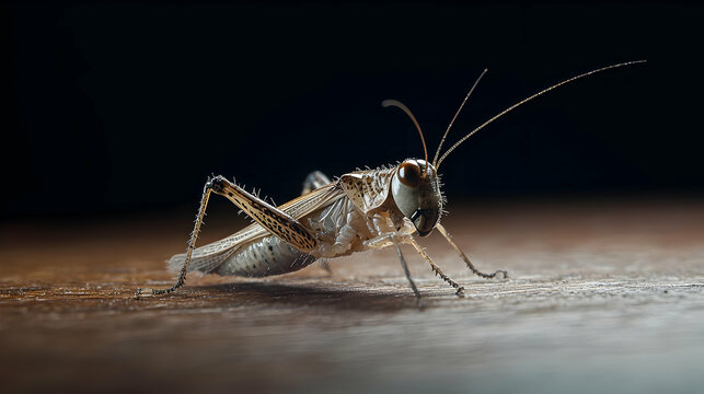 Closeup Of Grasshopper On Wooden Surface
