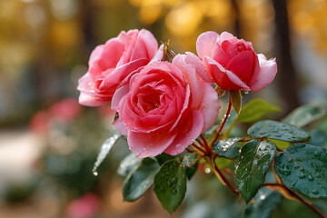 Delicate Pink Roses in Autumn