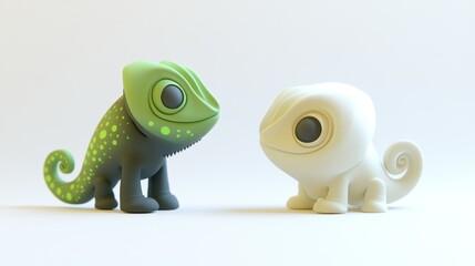 Cartoon Chameleons Facing Each Other on White Background