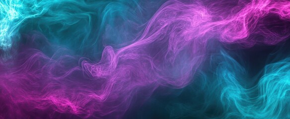 Obraz premium Abstract Colorful Smoke Swirls on Dark Background with Turquoise and Pink Hues for Creative Design Projects