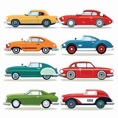 Fototapeta premium Nine classic Car arranged on a white background. 