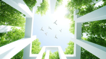 Fototapeta premium Architectural design with greenery and sky view.
