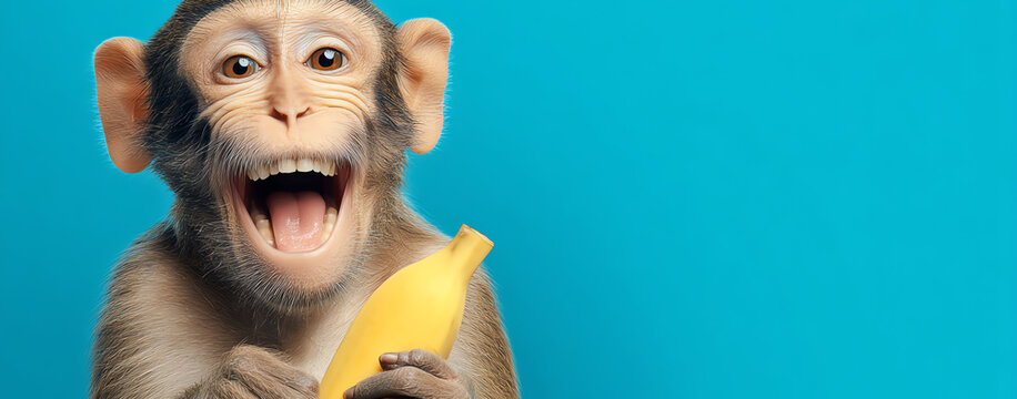 happy monkey holding banana, AI generated