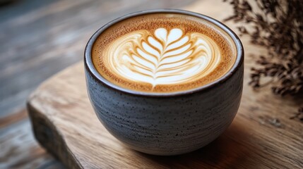 Artisan Latte Presentation, Showcasing Meticulous Craftsmanship with Coffee Beverage