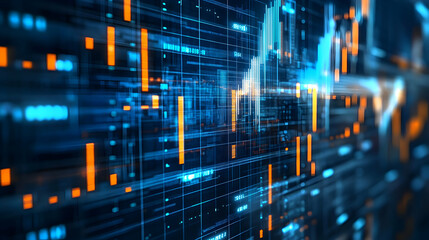 Financial Graph Data Visualization Futuristic Chart in Blue and Orange Hues for Market Analysis