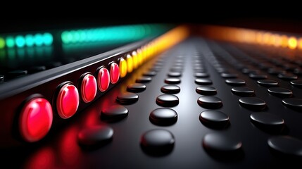 TV screen surface macro showing LED pixel light matrix, deep black background with glowing colored pixels