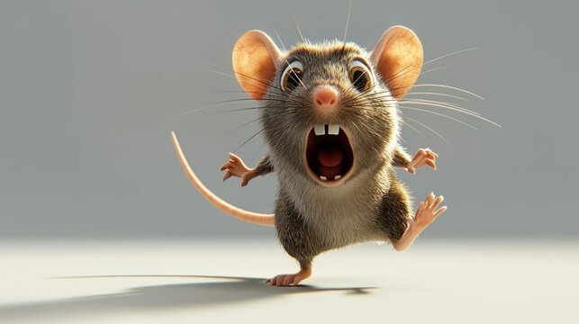Shocked cartoon mouse in studio setting