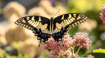 Eastern Tiger Swallowtail Butterfly on Pink Flowers