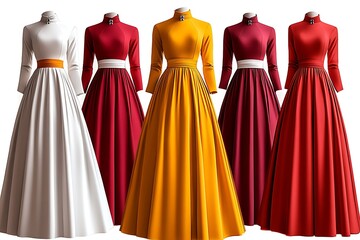 Elegant long gowns in various autumnal colors