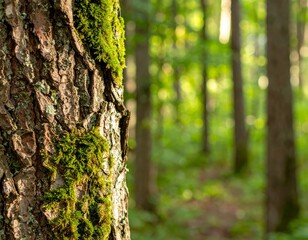 Obraz premium Enchanted forest, mosscovered tree trunk in the whispering woods lush