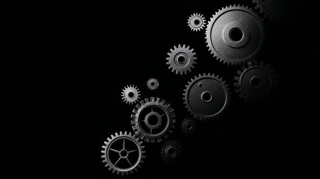 a collection of gears against a black background.
