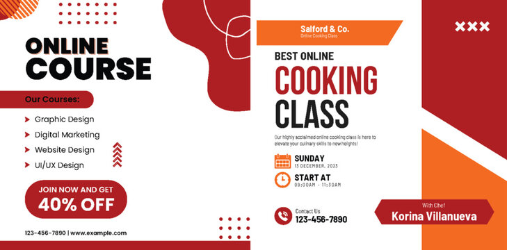 Promotional design for online course with cooking classes and graphic design