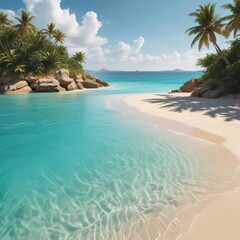 Fototapeta premium Golden sand, turquoise water, lush island backdrop, nature, clear, scenery