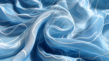 Obraz premium Elegant sky blue chiffon fabric floating gracefully with minimalist lines, perfect for ethereal and dreamy designs. Lightweight, sheer, and beautifully flowing