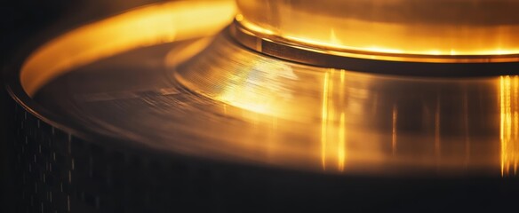 Obraz premium Abstract Close-up of Metallic Surface with Warm Lighting and Reflections Showing Textures and Details