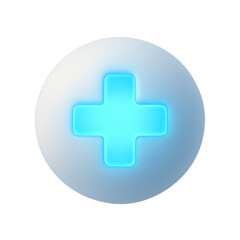 Obraz premium Healthcare Symbol: A digital illustration of the glowing blue cross of healthcare shines brightly within a simple sphere, representing aid and medical assistance. 