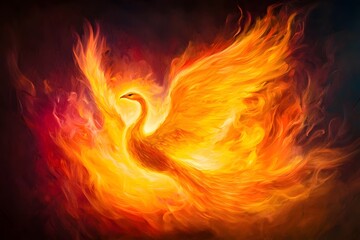 Majestic phoenix rising from the flames