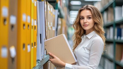 Fototapeta premium Organizing office files business place stock photo indoor professional perspective productivity enhancement