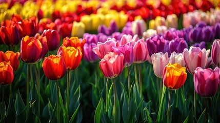 Fototapeta premium Vibrant tulips in a colorful spring garden.